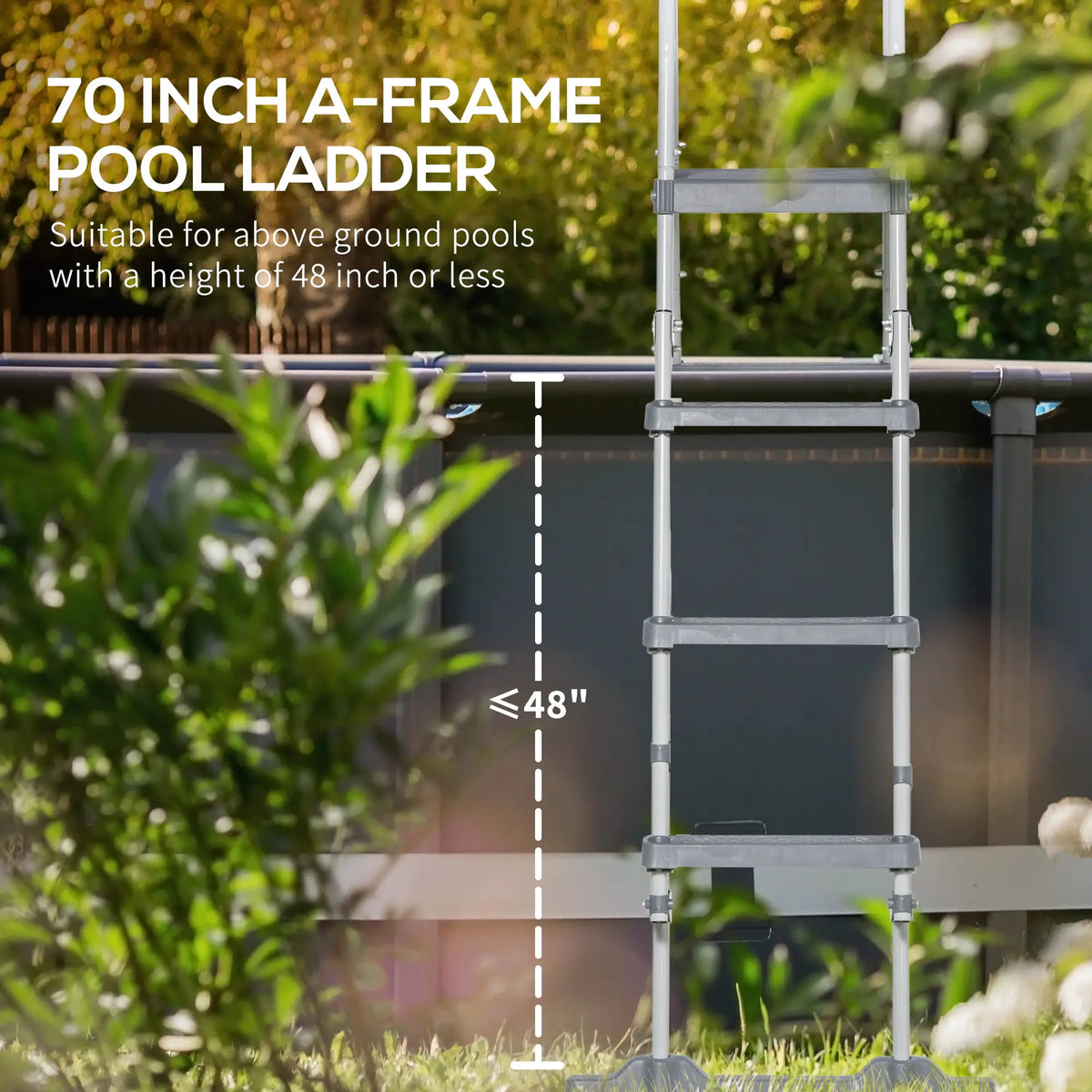 Échelle de piscine hors sol 70" pour parois de piscine de 48" de hauteur, grise