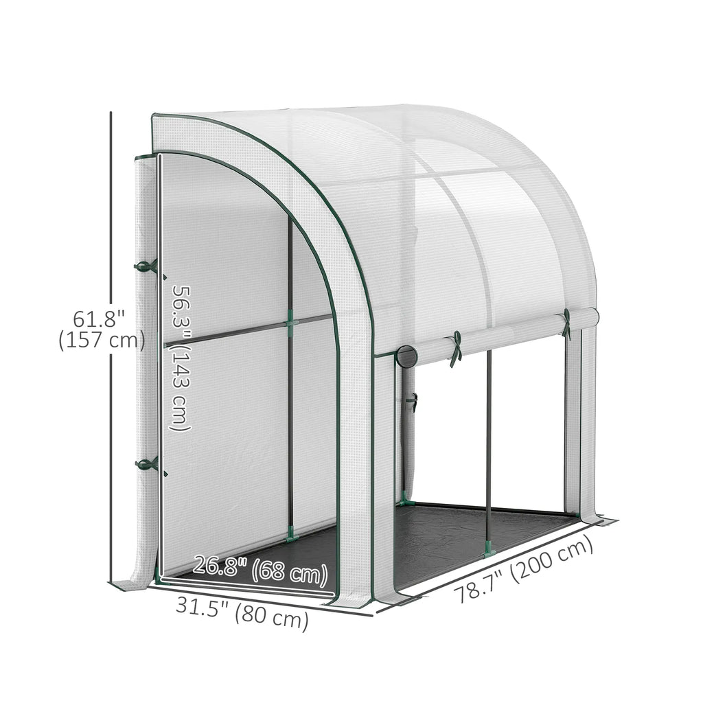 Serre adossée, abri de jardin extérieur avec portes et fenêtres à fermeture éclair, 2,13 m x 0,91 m x 1,52 m, blanche