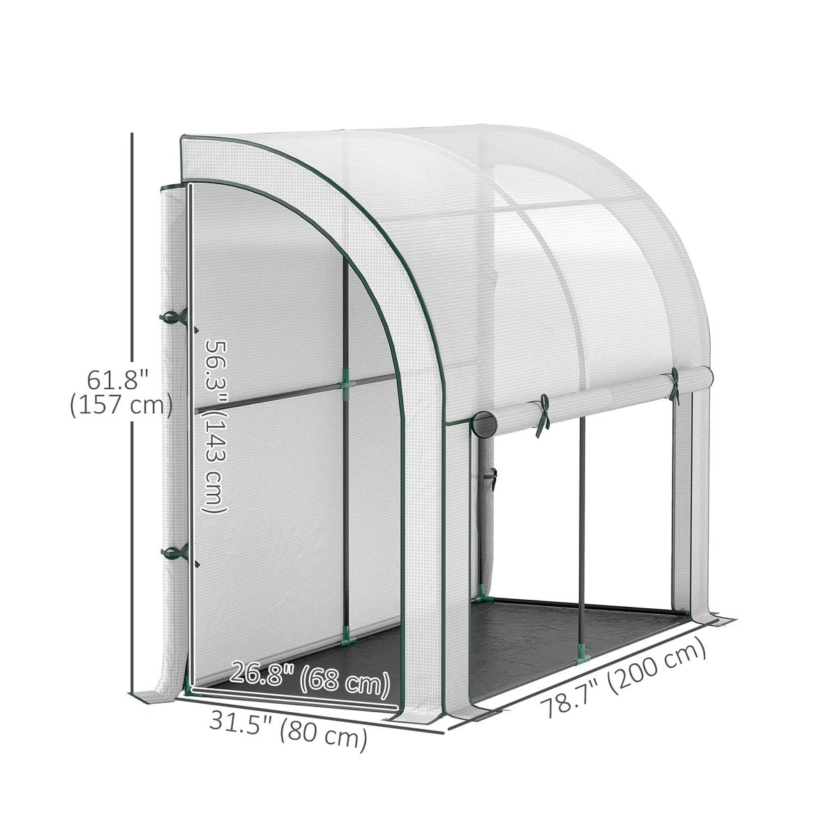 Serre adossée, abri de jardin extérieur avec portes et fenêtres à fermeture éclair, 2,13 m x 0,91 m x 1,52 m, blanche