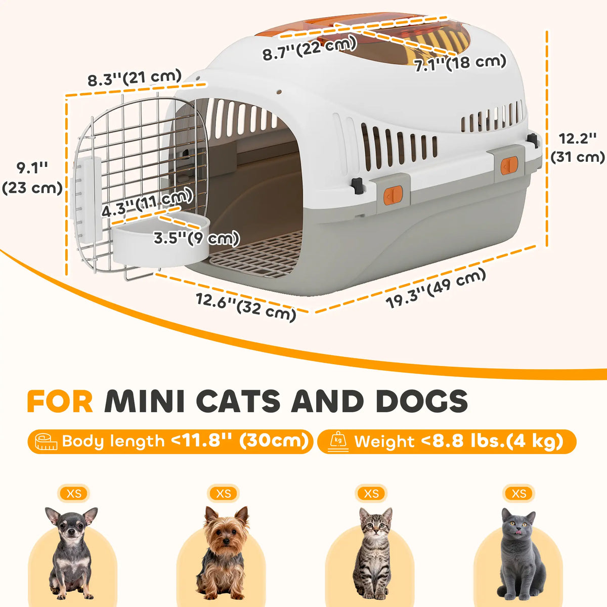 Cage de transport rigide pour animaux de compagnie, niche en plastique pour petits chiens et chats, cage portable avec porte en fil d'acier