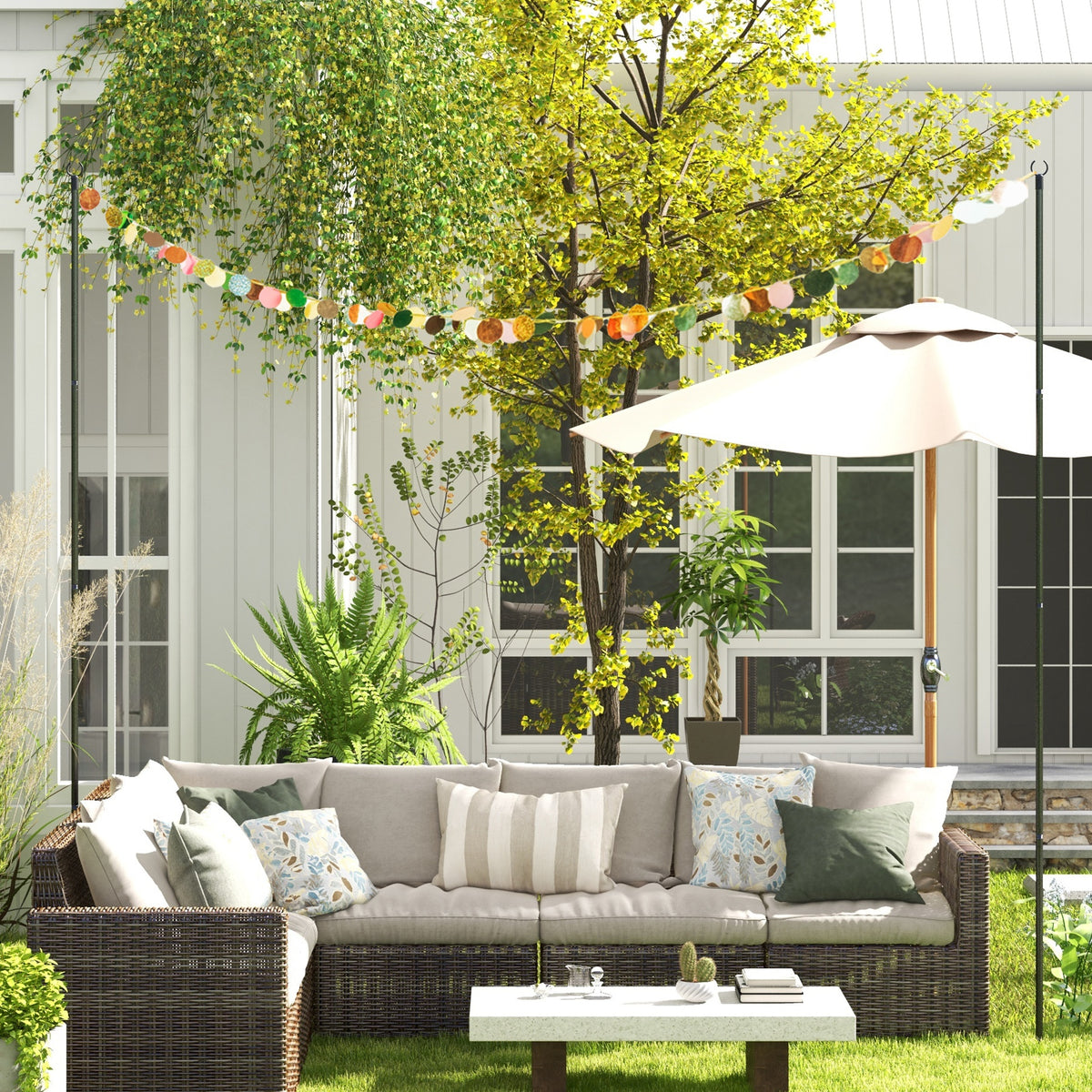 Lot de 2 poteaux lumineux de 3 m (10 pi), supports d'éclairage suspendus en acier pour patio, jardin, terrasse, mariage, fête, noir