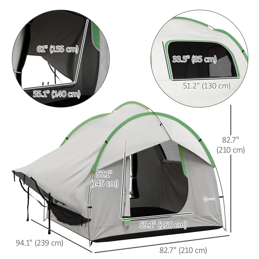 Tente de voiture imperméable 2000 mm pour SUV, avec 3 portes et fenêtre en filet, pour 5 à 6 personnes, coloris gris et vert. Idéale pour le camping et les voyages. Coloris : gris et vert.