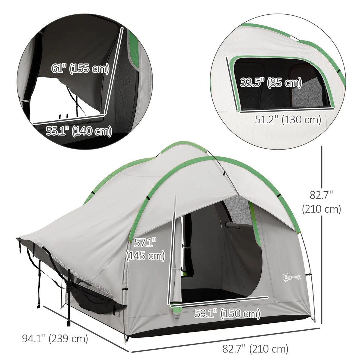 Tente de voiture imperméable 2000 mm pour SUV, avec 3 portes et fenêtre en filet, pour 5 à 6 personnes, coloris gris et vert. Idéale pour le camping et les voyages. Coloris : gris et vert.