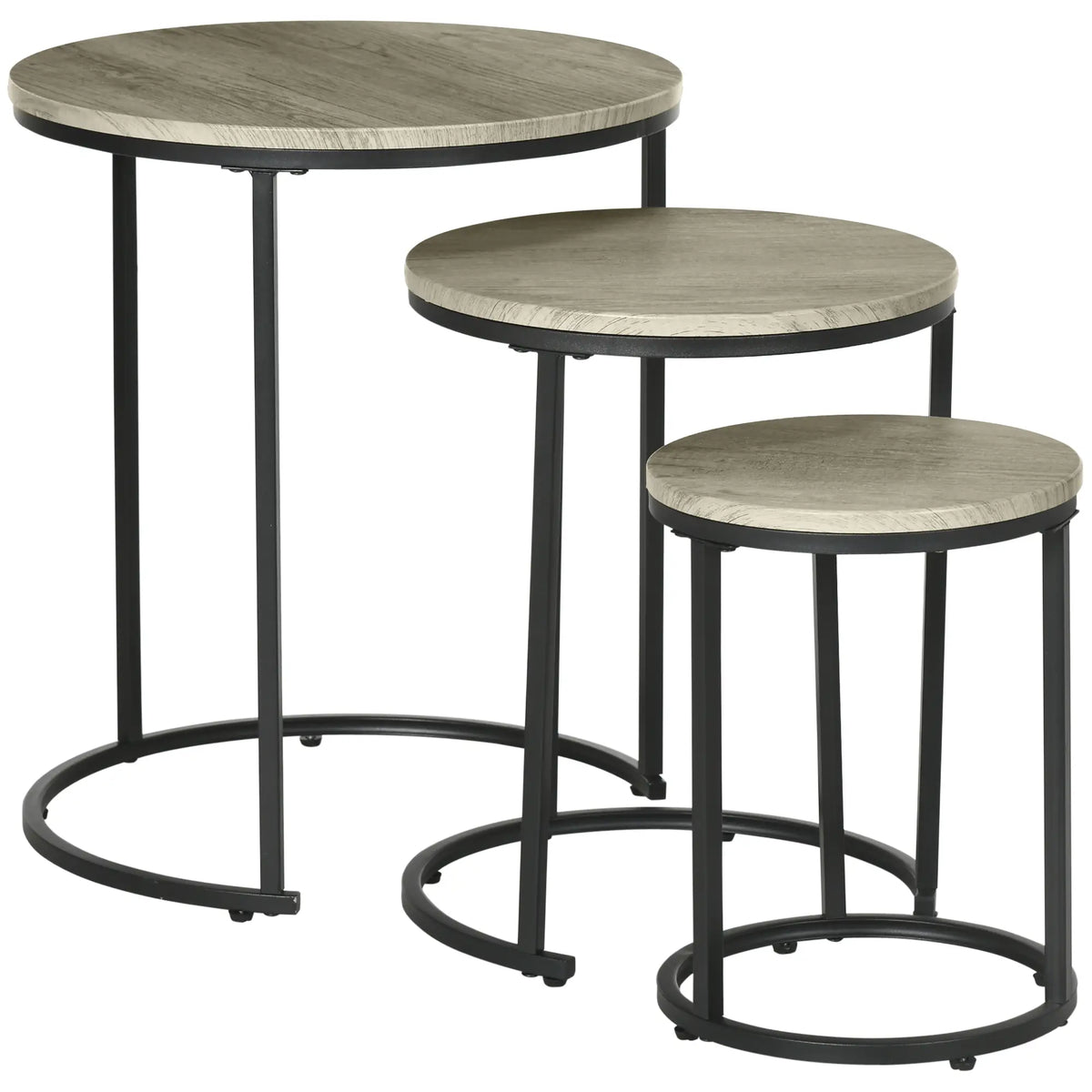 Ensemble de 3 tables gigognes, table basse ronde, tables d'appoint empilables avec structure en acier pour salon