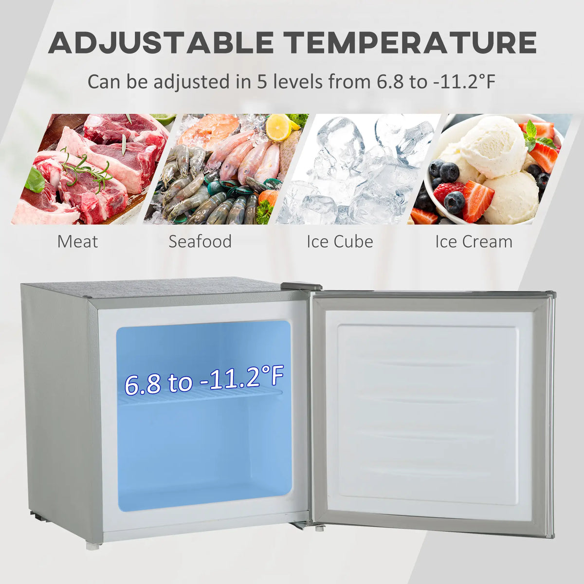 Congélateur miniature 1,1 pi³, congélateur vertical compact avec porte réversible, étagère amovible, température réglable, gris