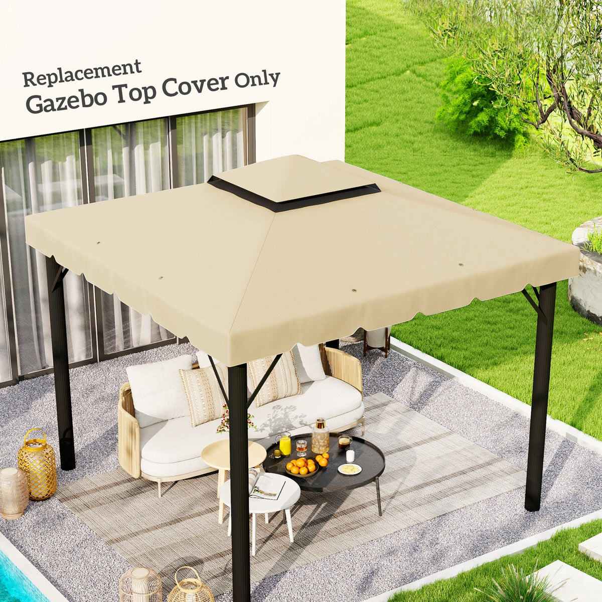 Toit de rechange pour gazebo 3 m x 3 m, avec double ventilation, pour jardin, terrasse ou extérieur (toit seul), beige