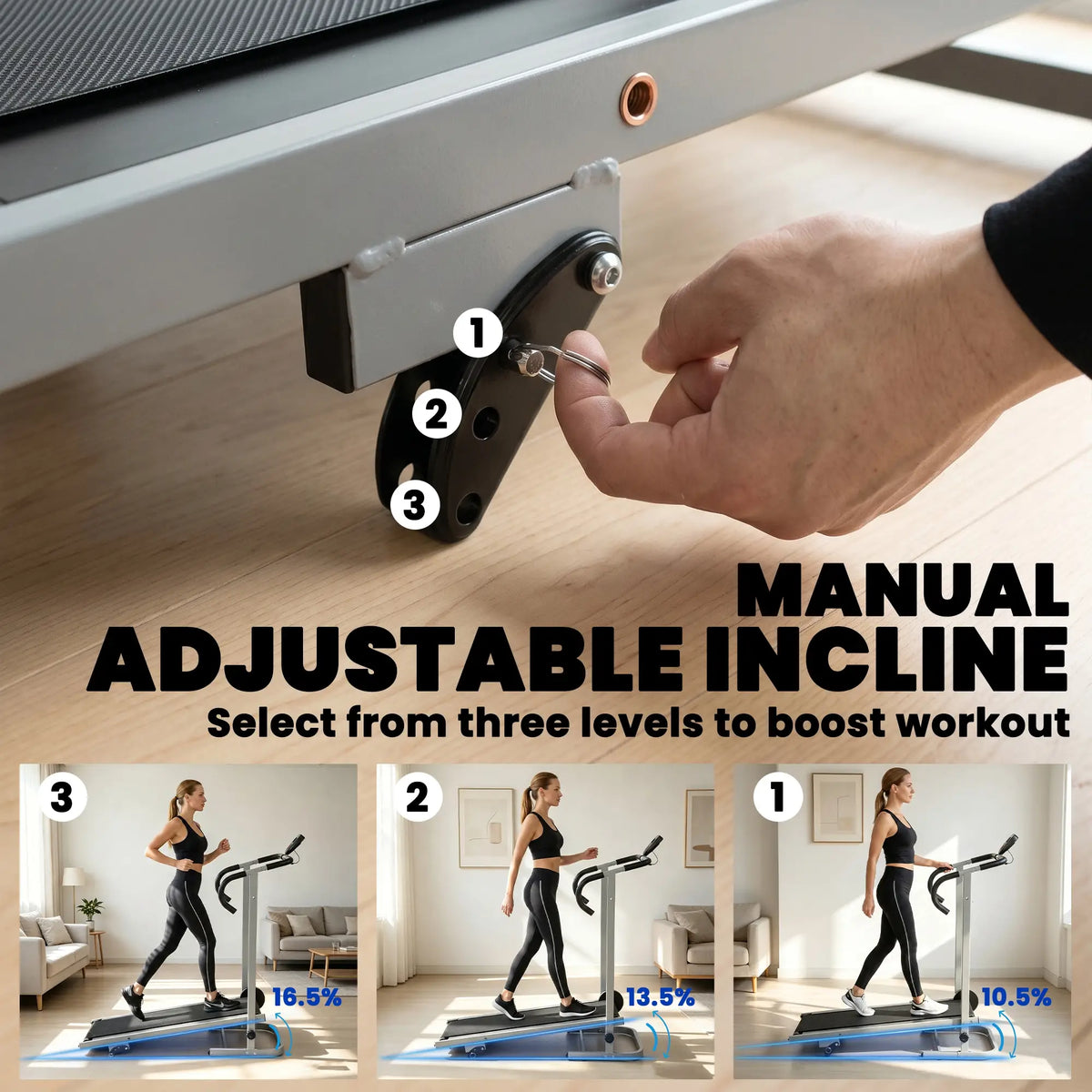 Tapis de marche avec inclinaison de 16,5 %, pliable, avec écran LCD et barre de maintien pour la maison, non électrique