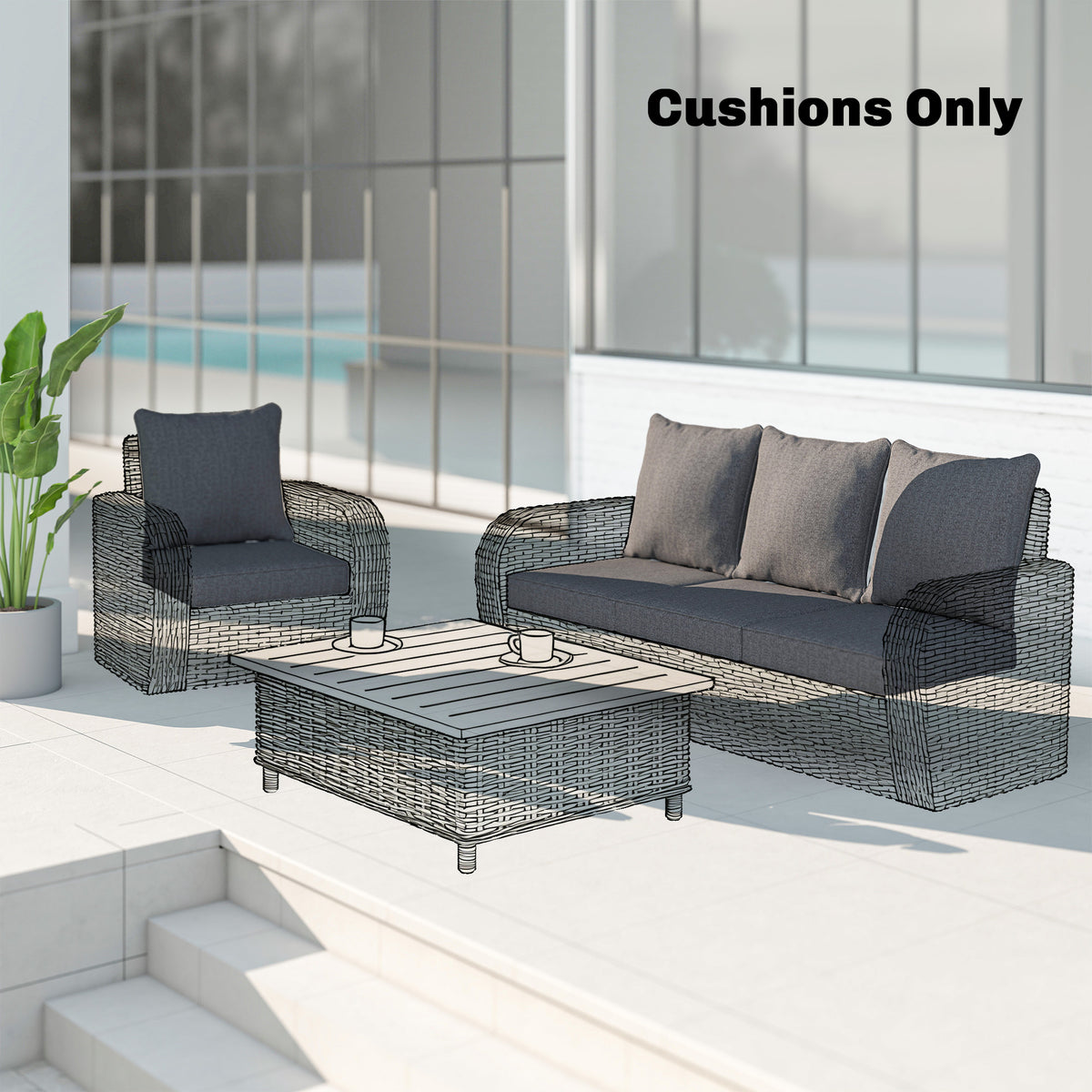 Ensemble de 4 coussins de chaise d'extérieur, résistants à la décoloration, 61 x 61 cm, gris