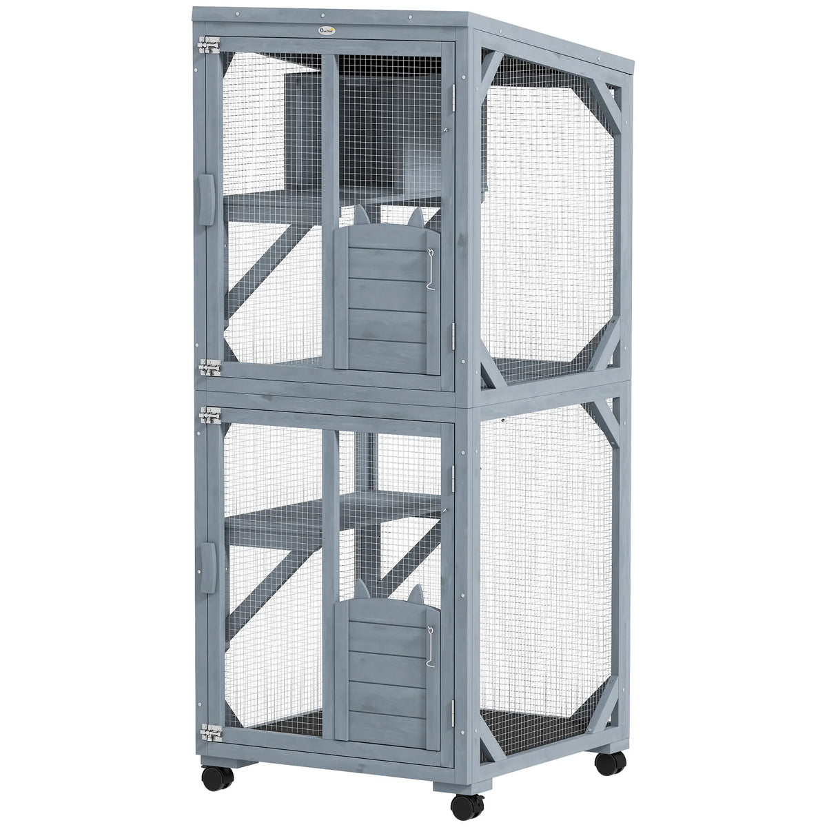 Enclos extérieur mobile pour chats avec niche de repos, 3 plateformes de saut et toit en asphalte étanche pour une utilisation intérieure et extérieure.