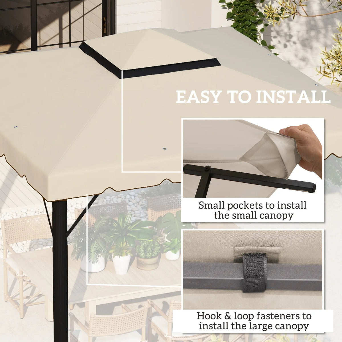 Toit de rechange pour gazebo 3 m x 3 m, avec double ventilation, pour jardin, terrasse ou extérieur (toit seul), beige